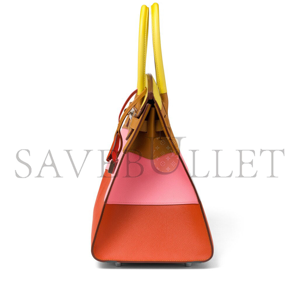 H**mes master birkin 35 epsom leather rainbow bag silver buckle h028326ck03 (35*28*18cm)